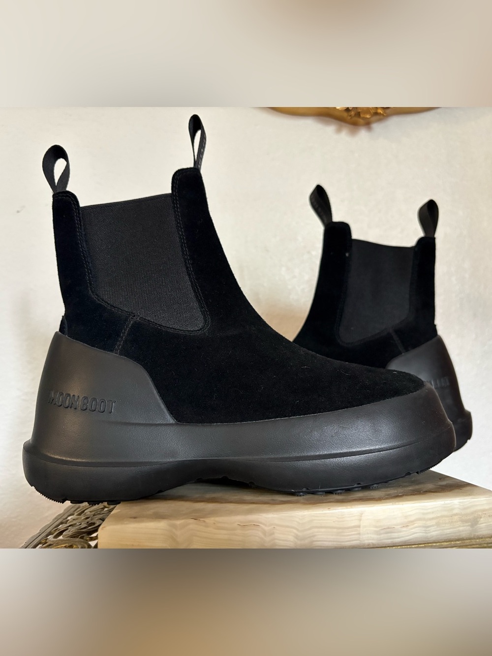 Moon Boot Black Suede Platform Chelsea Booties